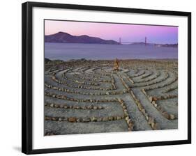 Lands End Labyrinth at Dusk with the Golden Gate Bridge, San Francisco, California-Jim Goldstein-Framed Photographic Print