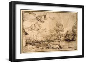Landscape: a Riderless Horse Pursued by a Serpent-Titian (Tiziano Vecelli)-Framed Giclee Print