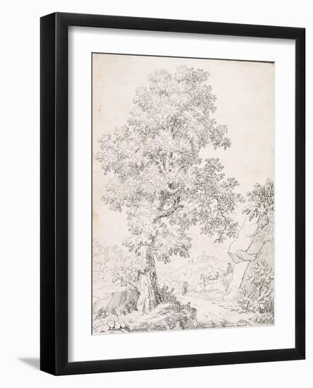 Landscape, a Shepherd and His Goats Walking by a Tree-I. Inghivami-Framed Giclee Print