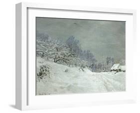 Landscape Around Honfleur, Snow, circa 1867-Claude Monet-Framed Giclee Print
