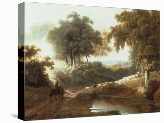 Landscape at Sunset with Drovers and Sheep on a Path-George Arnald-Stretched Canvas