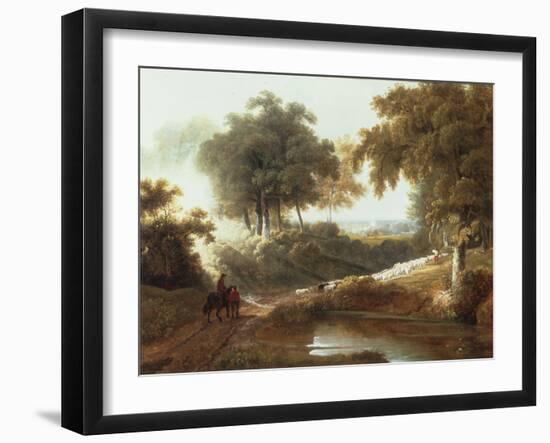 Landscape at Sunset with Drovers and Sheep on a Path-George Arnald-Framed Giclee Print