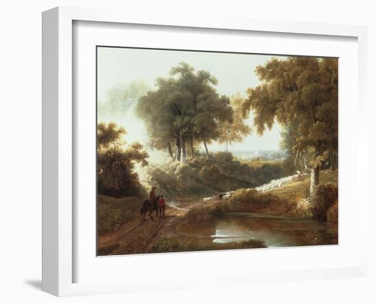 Landscape at Sunset with Drovers and Sheep on a Path-George Arnald-Framed Giclee Print