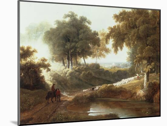 Landscape at Sunset with Drovers and Sheep on a Path-George Arnald-Mounted Giclee Print