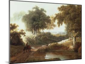 Landscape at Sunset with Drovers and Sheep on a Path-George Arnald-Mounted Giclee Print