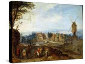 Landscape at the Windmill Painting by Jan Breugel Le Vieux Calls Bruegel De Velours (Brueghel or Br-Jan the Elder Brueghel-Stretched Canvas