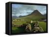 Landscape Containing Dry Stone Walls and a Small Settlement, Faroe Islands, Denmark, Europe-Woolfitt Adam-Framed Stretched Canvas