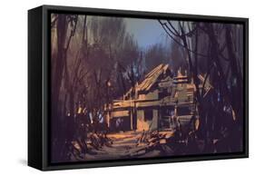 Landscape Digital Painting of Ruined House in the Forest-Tithi Luadthong-Framed Stretched Canvas