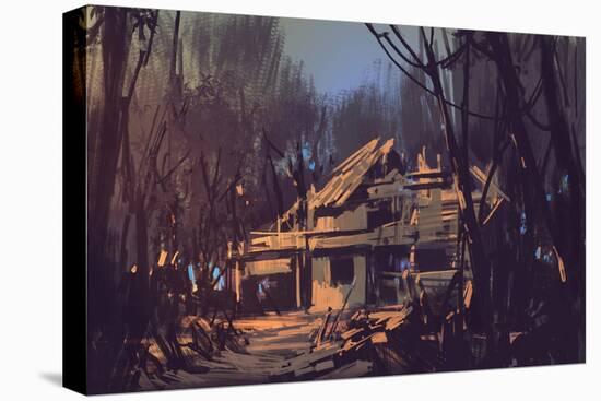 Landscape Digital Painting of Ruined House in the Forest-Tithi Luadthong-Stretched Canvas