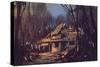 Landscape Digital Painting of Ruined House in the Forest-Tithi Luadthong-Stretched Canvas