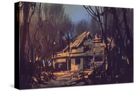 Landscape Digital Painting of Ruined House in the Forest-Tithi Luadthong-Stretched Canvas