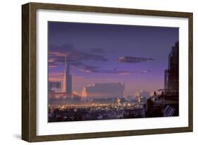 Landscape Digital Painting of Sci-Fi City,Illustration Art-Tithi Luadthong-Framed Art Print