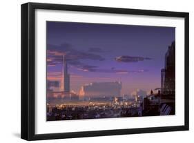 Landscape Digital Painting of Sci-Fi City,Illustration Art-Tithi Luadthong-Framed Art Print