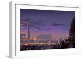 Landscape Digital Painting of Sci-Fi City,Illustration Art-Tithi Luadthong-Framed Art Print