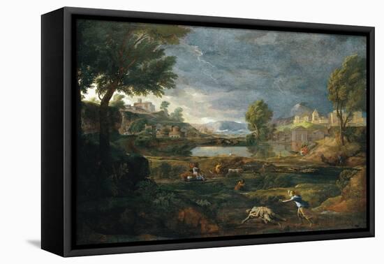 Landscape During a Thunderstorm with Pyramus and Thisbe-Nicolas Poussin-Framed Stretched Canvas