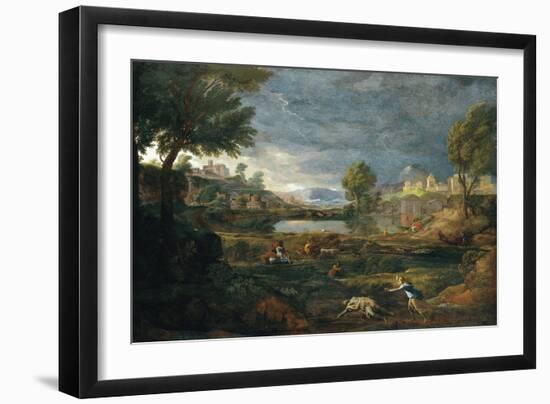 Landscape During a Thunderstorm with Pyramus and Thisbe-Nicolas Poussin-Framed Giclee Print