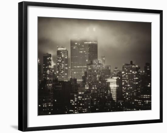 Landscape Foggy Night in Manhattan with the New Yorker Hotel View-Philippe Hugonnard-Framed Photographic Print