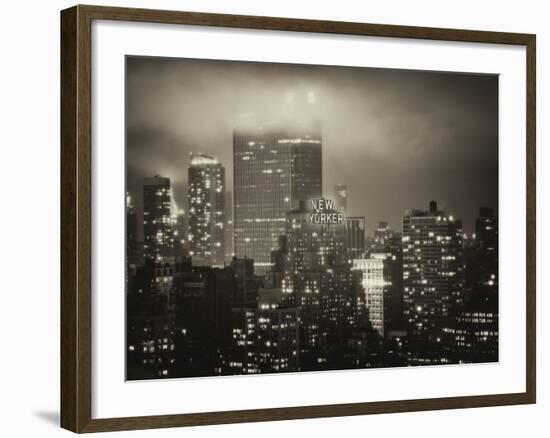 Landscape Foggy Night in Manhattan with the New Yorker Hotel View-Philippe Hugonnard-Framed Photographic Print