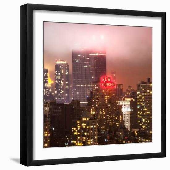 Landscape Foggy Night in Manhattan with the New Yorker Hotel View-Philippe Hugonnard-Framed Photographic Print