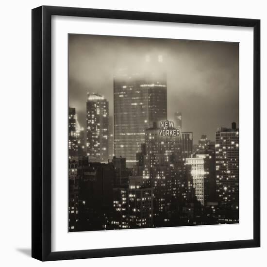 Landscape Foggy Night in Manhattan with the New Yorker Hotel View-Philippe Hugonnard-Framed Photographic Print