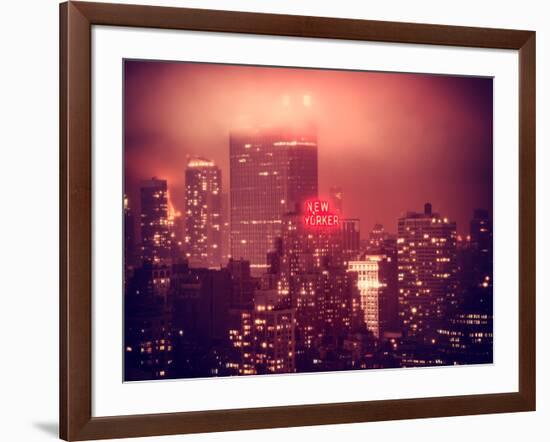 Landscape Foggy Red Night in Manhattan with the New Yorker Hotel View-Philippe Hugonnard-Framed Photographic Print