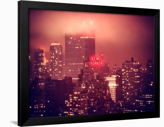 Landscape Foggy Red Night in Manhattan with the New Yorker Hotel View-Philippe Hugonnard-Framed Photographic Print