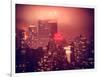 Landscape Foggy Red Night in Manhattan with the New Yorker Hotel View-Philippe Hugonnard-Framed Photographic Print