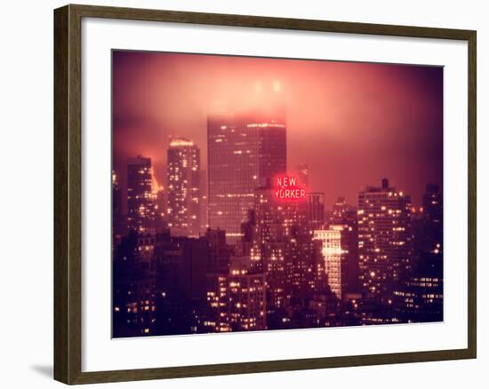 Landscape Foggy Red Night in Manhattan with the New Yorker Hotel View-Philippe Hugonnard-Framed Photographic Print