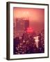 Landscape Foggy Red Night in Manhattan with the New Yorker Hotel View-Philippe Hugonnard-Framed Photographic Print