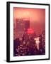Landscape Foggy Red Night in Manhattan with the New Yorker Hotel View-Philippe Hugonnard-Framed Photographic Print