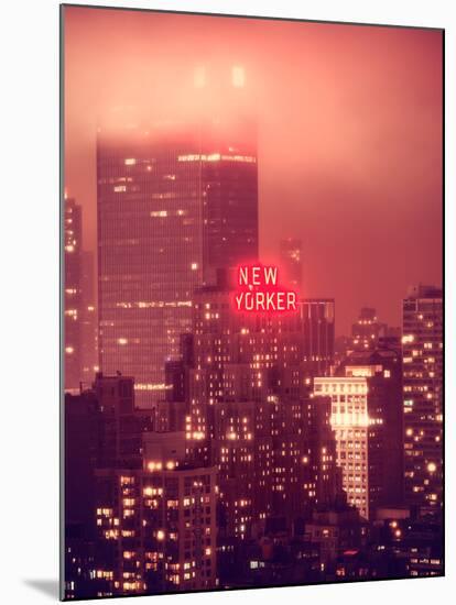 Landscape Foggy Red Night in Manhattan with the New Yorker Hotel View-Philippe Hugonnard-Mounted Photographic Print