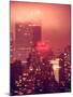 Landscape Foggy Red Night in Manhattan with the New Yorker Hotel View-Philippe Hugonnard-Mounted Photographic Print