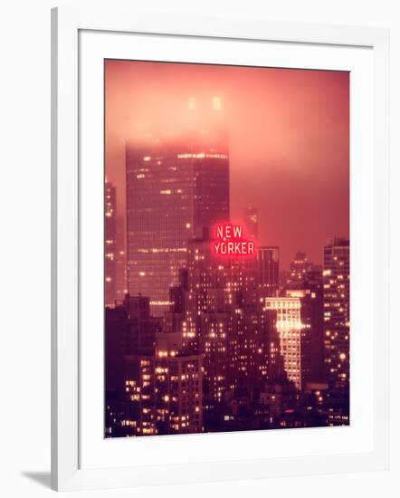 Landscape Foggy Red Night in Manhattan with the New Yorker Hotel View-Philippe Hugonnard-Framed Photographic Print