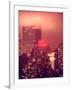 Landscape Foggy Red Night in Manhattan with the New Yorker Hotel View-Philippe Hugonnard-Framed Photographic Print