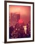 Landscape Foggy Red Night in Manhattan with the New Yorker Hotel View-Philippe Hugonnard-Framed Photographic Print