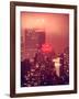 Landscape Foggy Red Night in Manhattan with the New Yorker Hotel View-Philippe Hugonnard-Framed Photographic Print