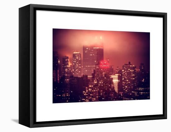 Landscape Foggy Red Night in Manhattan with the New Yorker Hotel View-Philippe Hugonnard-Framed Stretched Canvas