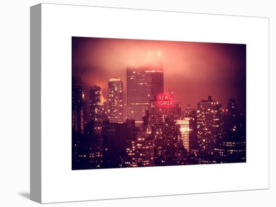 Landscape Foggy Red Night in Manhattan with the New Yorker Hotel View-Philippe Hugonnard-Stretched Canvas