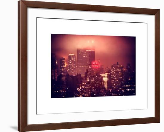 Landscape Foggy Red Night in Manhattan with the New Yorker Hotel View-Philippe Hugonnard-Framed Art Print