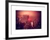 Landscape Foggy Red Night in Manhattan with the New Yorker Hotel View-Philippe Hugonnard-Framed Art Print