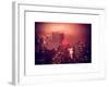 Landscape Foggy Red Night in Manhattan with the New Yorker Hotel View-Philippe Hugonnard-Framed Art Print