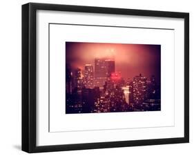 Landscape Foggy Red Night in Manhattan with the New Yorker Hotel View-Philippe Hugonnard-Framed Art Print