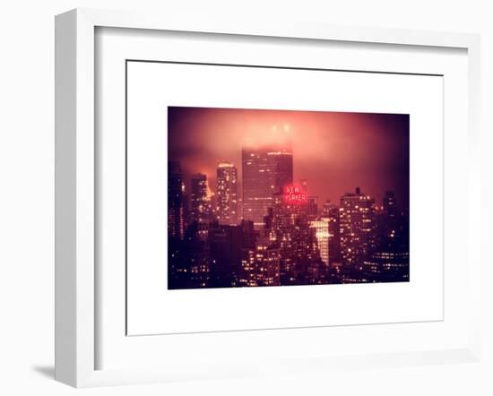 Landscape Foggy Red Night in Manhattan with the New Yorker Hotel View-Philippe Hugonnard-Framed Art Print