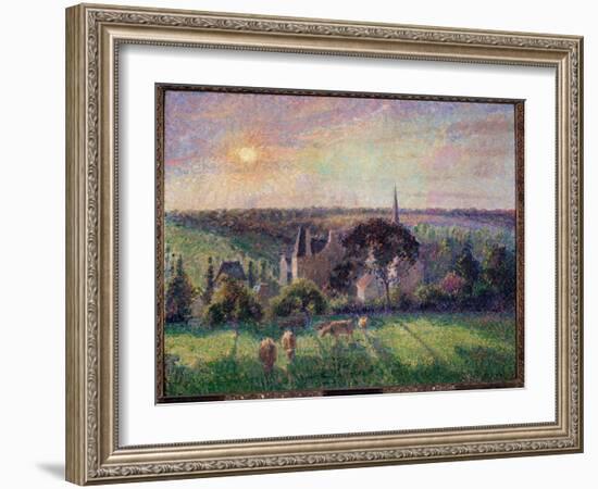 Landscape in Eragny, Church and Farm Painting by Camille Pissarro (1830-1903) 1895 Sun. 0,6X0,73 M-Camille Pissarro-Framed Giclee Print