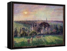 Landscape in Eragny, Church and Farm Painting by Camille Pissarro (1830-1903) 1895 Sun. 0,6X0,73 M-Camille Pissarro-Framed Stretched Canvas