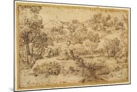 Landscape, in the Foreground Three Men Resting and a Dog Asleep, by a Stream-Annibale Carracci-Mounted Giclee Print