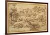 Landscape, in the Foreground Three Men Resting and a Dog Asleep, by a Stream-Annibale Carracci-Framed Giclee Print