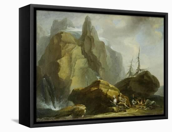 Landscape in the High Alps with Resting Mountaineers and the Painter-Caspar Wolf-Framed Stretched Canvas