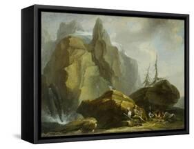 Landscape in the High Alps with Resting Mountaineers and the Painter-Caspar Wolf-Framed Stretched Canvas