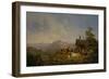 Landscape in the Oberbayen with Herdsmen and their Cattle Resting by A Hut, 1840 (Oil on Canvas)-Heinrich Burkel-Framed Giclee Print